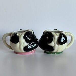 MWAH! Kissing Pugs Ceramic Mug Set | Magnetic Nose Kiss Dog Cups Pink Green Base
